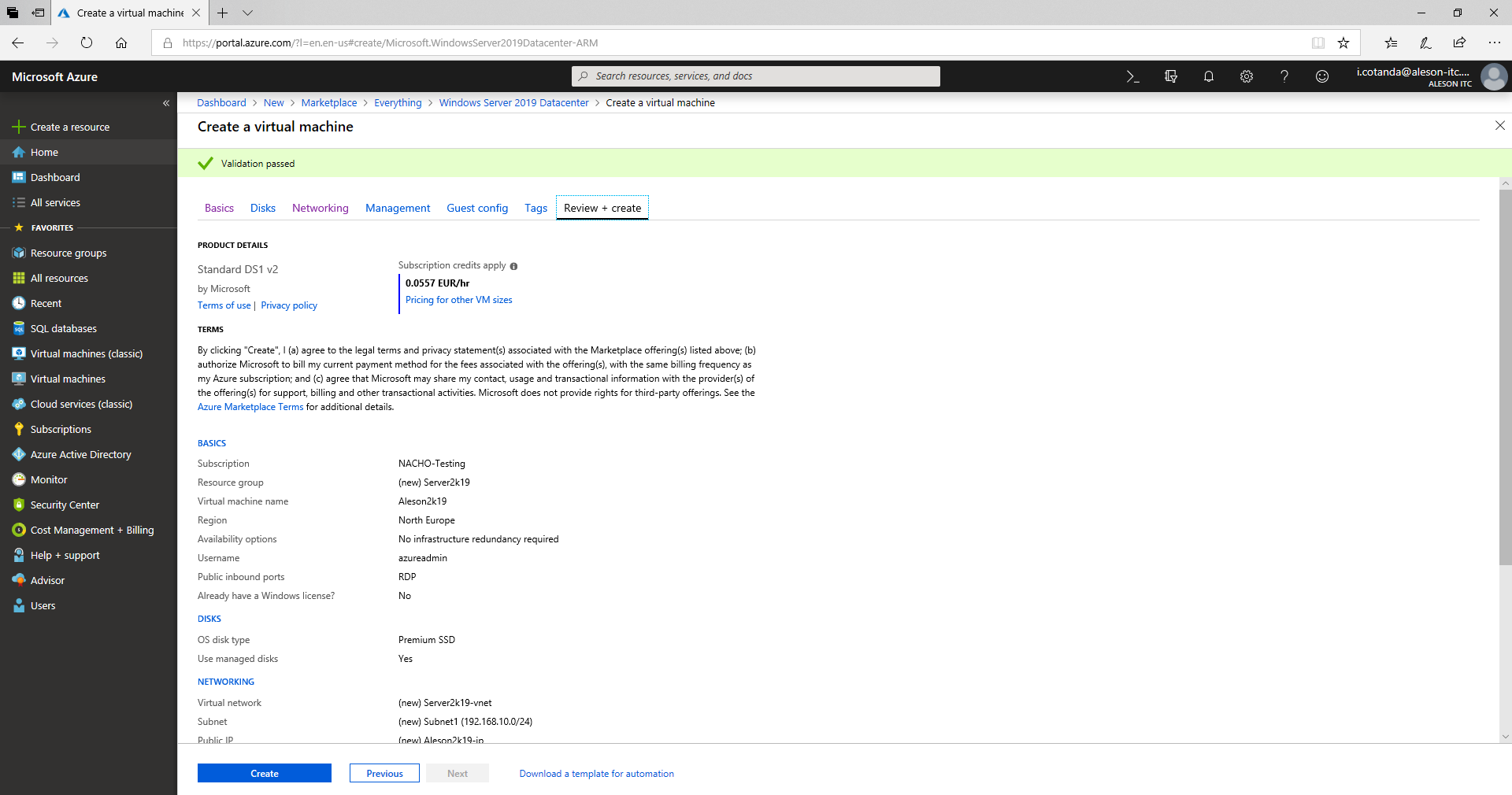 azure windows server 2019 virtual network resource groups install instalar grupo de recursos red virtual public ip aleson itc microsoft base de datos sql server mysql oracle postgresql bi business intelligence azure ssis ssas ssrs Azure SQL Database datawarehouse stretch databases managed instance elastic pool data factory