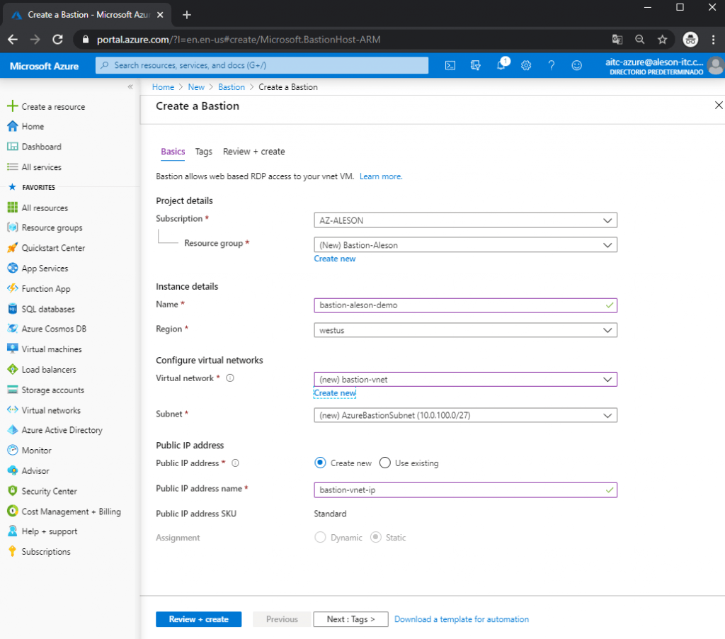 Azure Bastion Securely Connect Ssl To Your Virtual Machines Aleson Itc