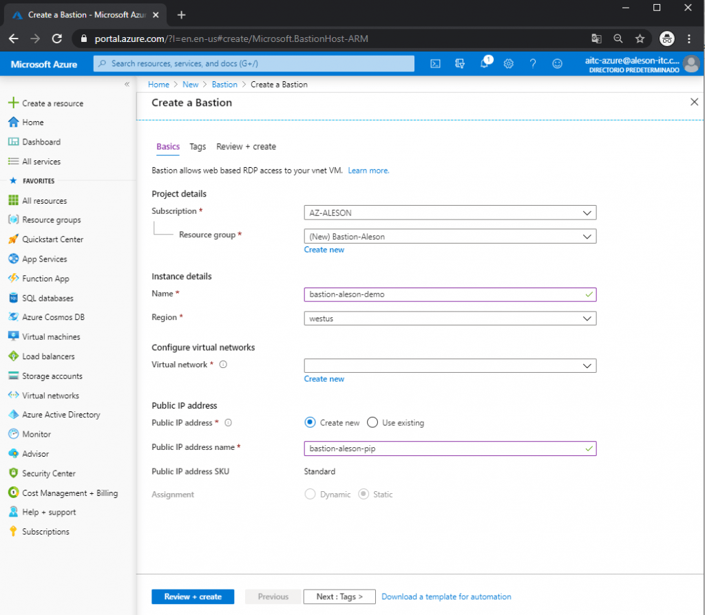 azure bastion subnet range