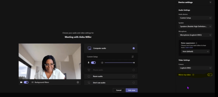 Mirror my video Microsoft Teams