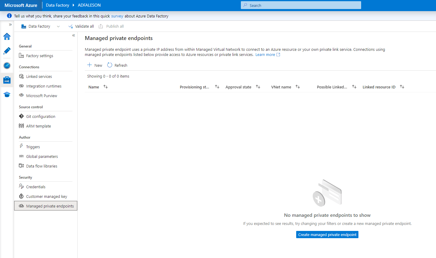 Private Endpoint trough Azure Data Factory and Azure Database