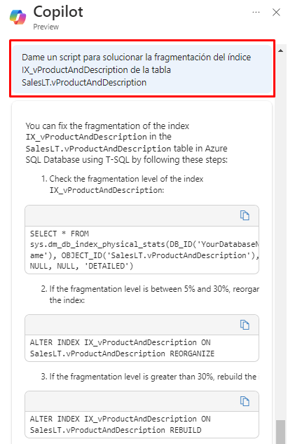 Copilot en Azure SQL DataBase