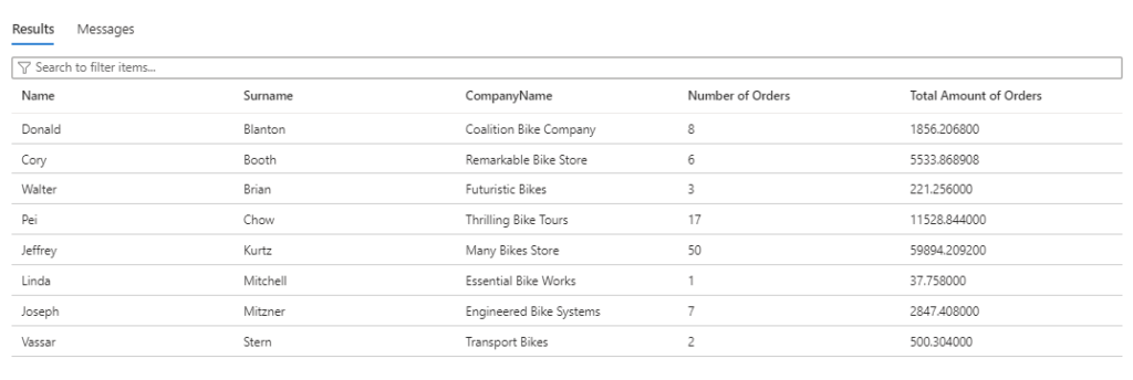 Resultado de consulta en Copilot para Azure DB